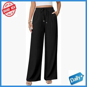 Wide Leg Linen Palazzo Pants High Waist Flowy Boho Summer Casual